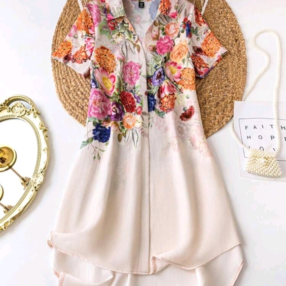 SHEIN Dresses & Skirts - SHEIN CURVE FLORAL SHIRT DRESS SZ 1X